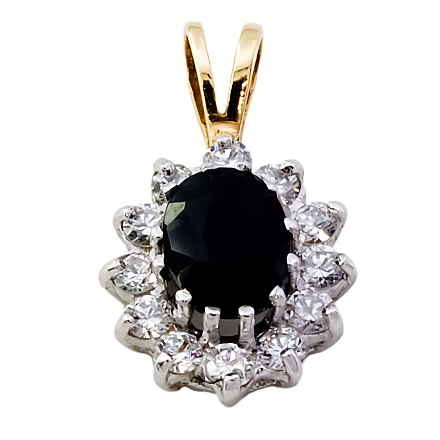 9ct gold Sapphire / C.Z Cluster Pendant